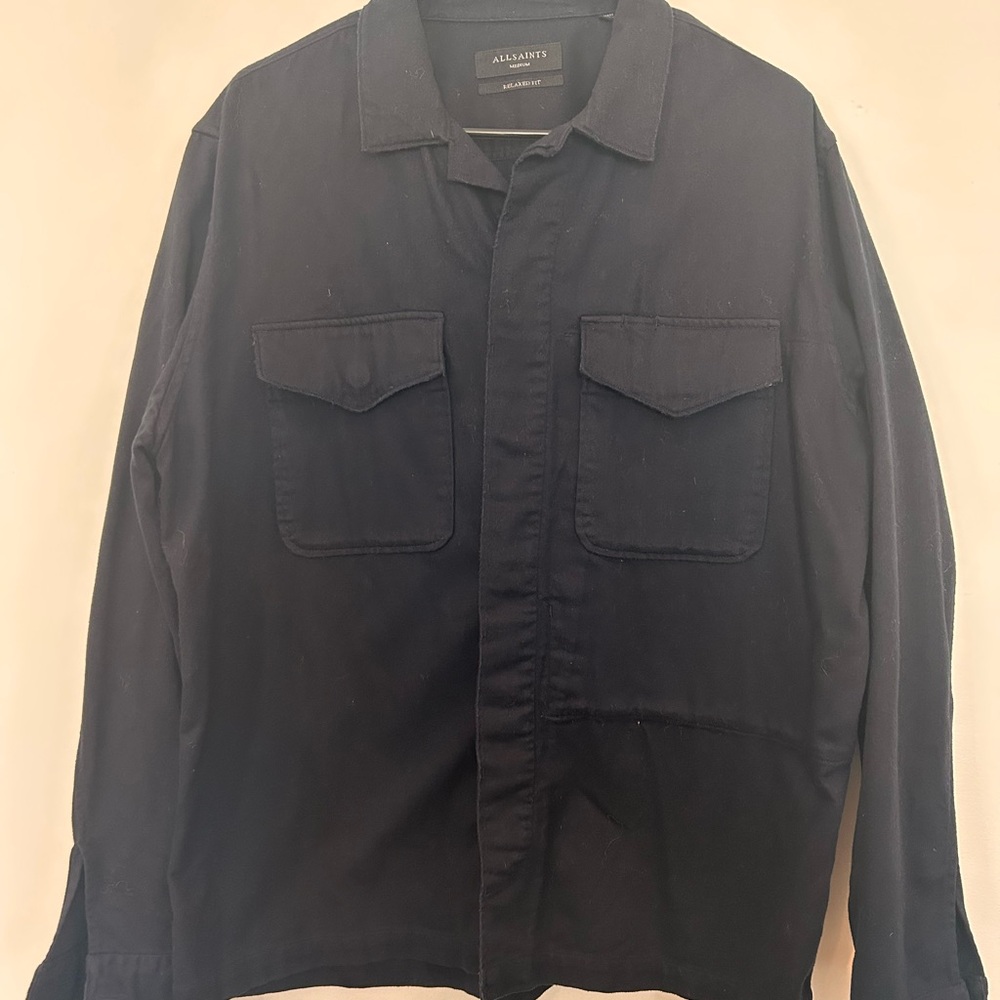 All Saints Dark Blue Flannel Style Field Jacket